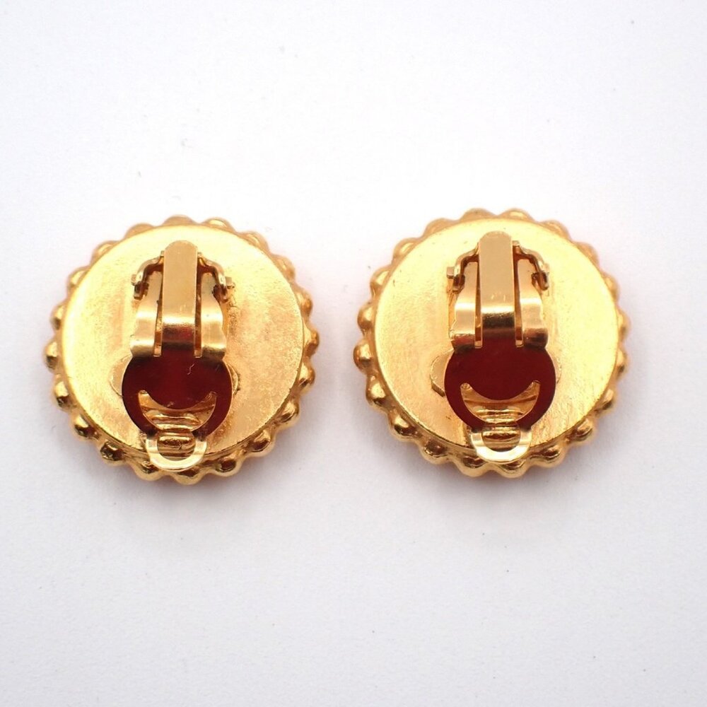 CHANEL CC Logo Button Round Earrings 93A Clip-on Gold BK Vintage France 81RL678 - Picture 14 of 15